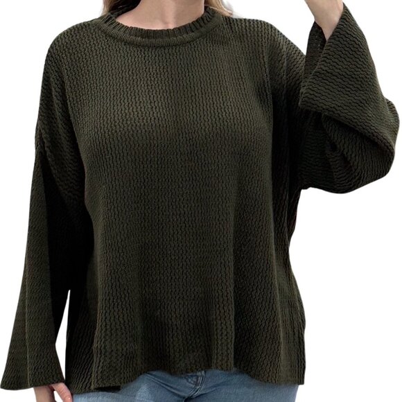 Maurie and Eve Cotton Oversized Crewneck Sweater in Olive Green Women's Size 4 - Picture 1 of 16